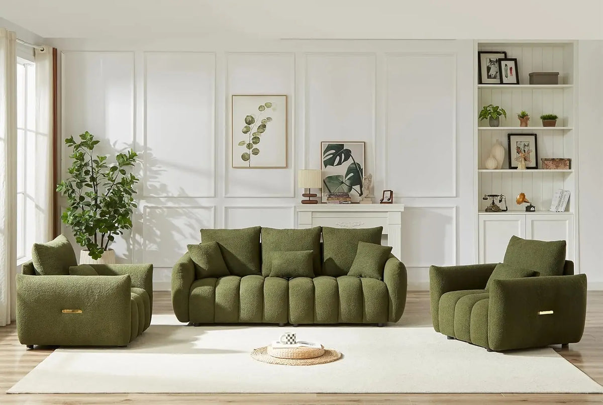 Set of 3 Teddy Sofa for Living Room, Modern 2 Units Deep Seat Sofa Chairs and an Oversized 3-Seater Cloud Boucle, Customized