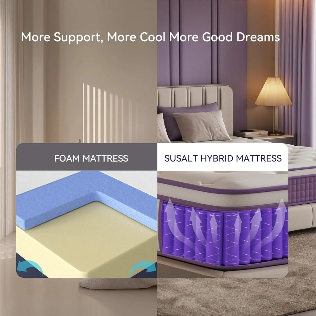 12 inch Cooling Gel Memory Foam Hybrid Pocket Spring Mattress Medium Firm Pressure Relief CertiPUR-US Queen Size Bed Customized