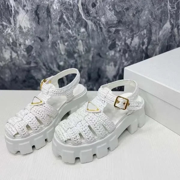 Womens Serrated Roman weaving Sandals High Quality Womens Slides Thick bottom Ultralight Fashion Sandal Casual shoes Platform Su