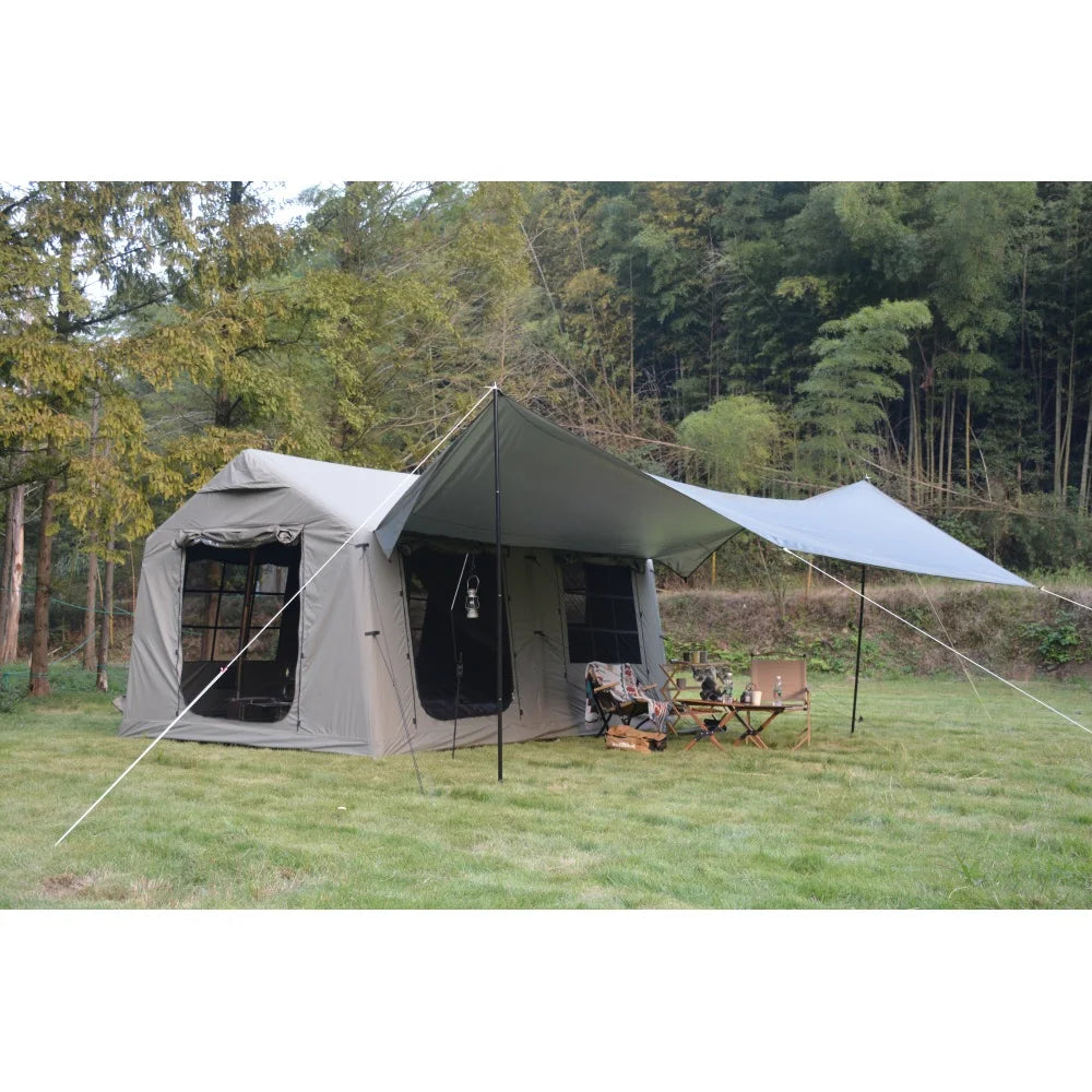 9.8x13ft Canopy Inflatable Camping Tent Hand-Pump Easy-Setup Waterproof Windproof Army Green