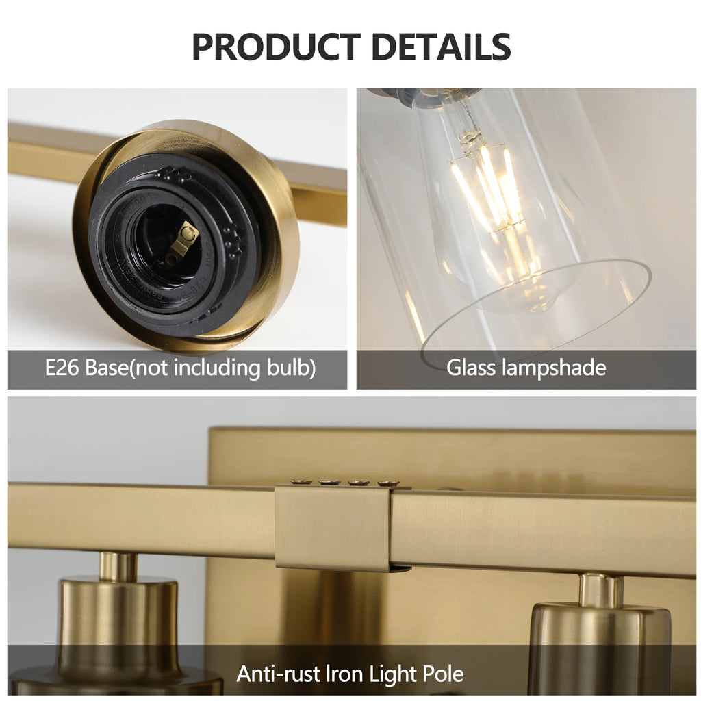 6 Lights Gold Bathroom Vanity Mirror Wall Sconce with Glass Shade Mirror Front Lights Minimalist Style for Bedroom Dressing Room