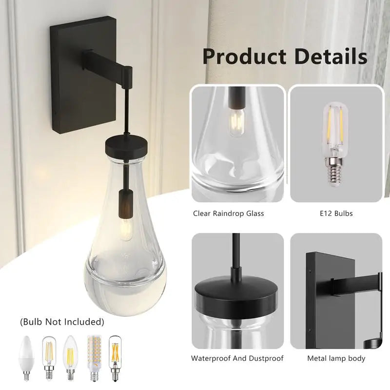 Modern Black Wall Sconces with Clear Glass for Bathroom, Living Room, Hallway, and Reception Desk - Stylish Wall Mounted