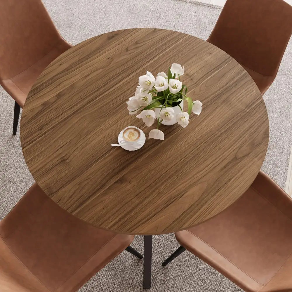 Dining Table and Chairs for 2, Mid Century Modern Round Table Set, Space Saving for Apartment Kitchen Dining Room Walnut Table2