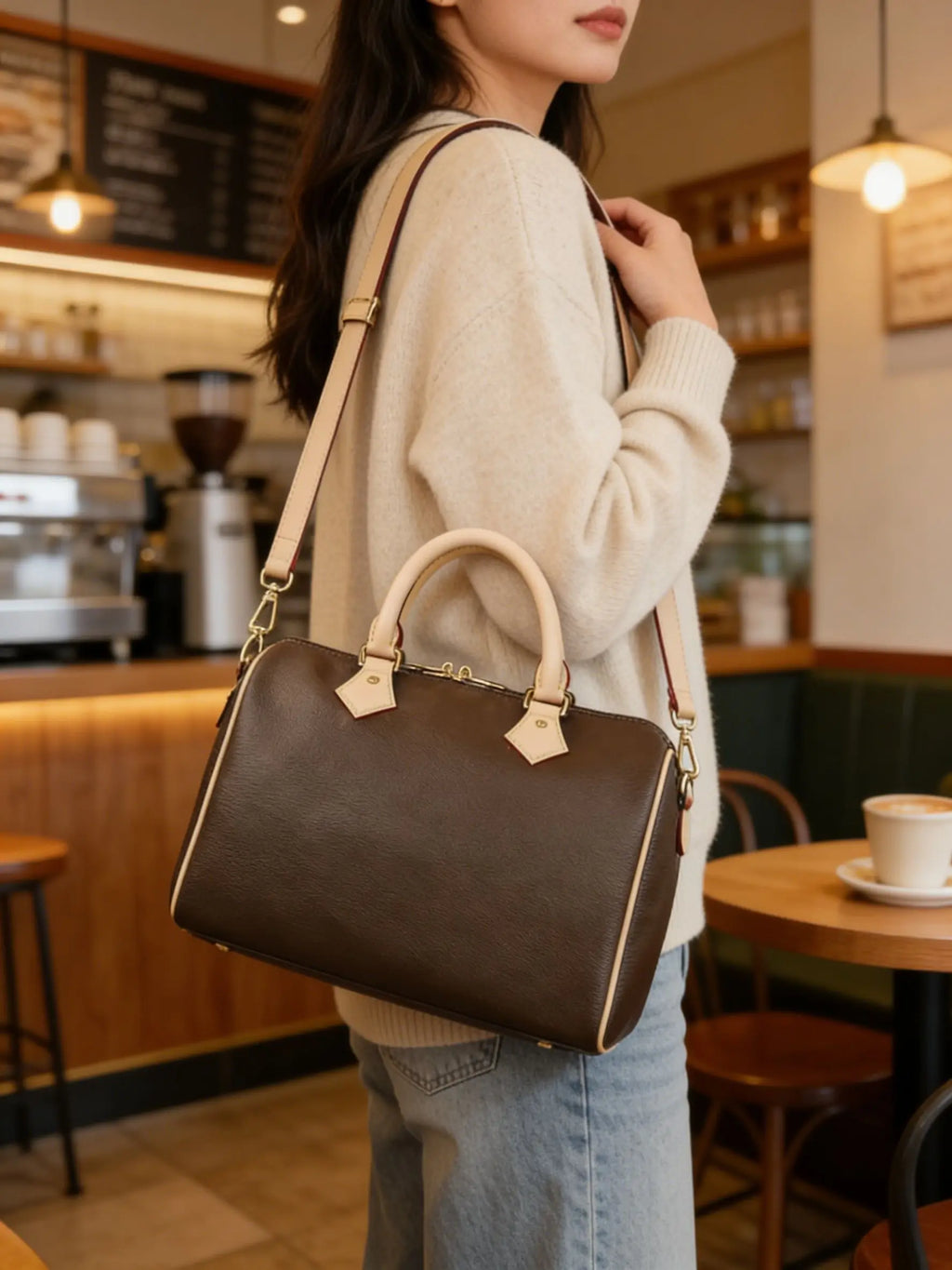 Vintage Brown Boston Bag Women’s Lightweight Crossbody Bag Luxury Designer Handbag Shoulder Bag