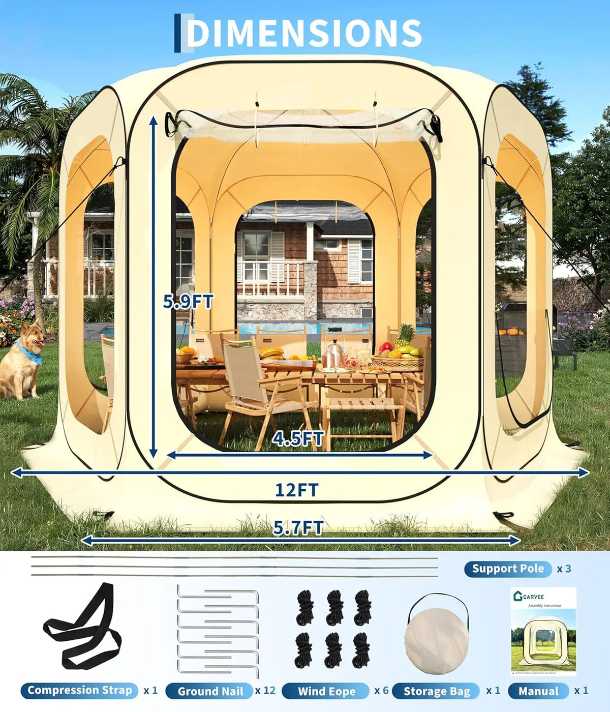 Outdoor All Weather Pop Up Tent Rainproof Camping Sun Shelter Coldproof & Windproof Instant Tent Shelter for Camping Patio Sport