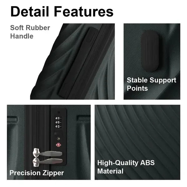 3pcs ABS Hardshell Luggage Set with Spinner Wheels TSA Lock (20''/24''/28'') Dark Green