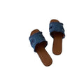 Early summer new retro flat slippers for women, one line drag denim fringed slippers, beach slippers