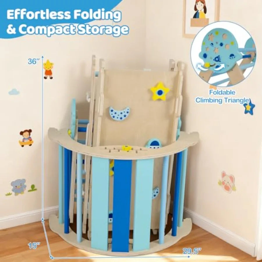 Pikler Triangle Set 9-in-1 Foldable Baby Climbing Toys Wood Montessori Climbing Set for Learning and Motor Skills Indoo