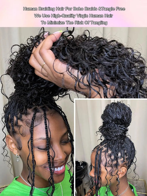 3 Bundles 195g 30Inch Human Braiding Hair For Boho Braids Human Curly Boho Hair ForBraiding Knotless Bulk Bohemian Natural Color