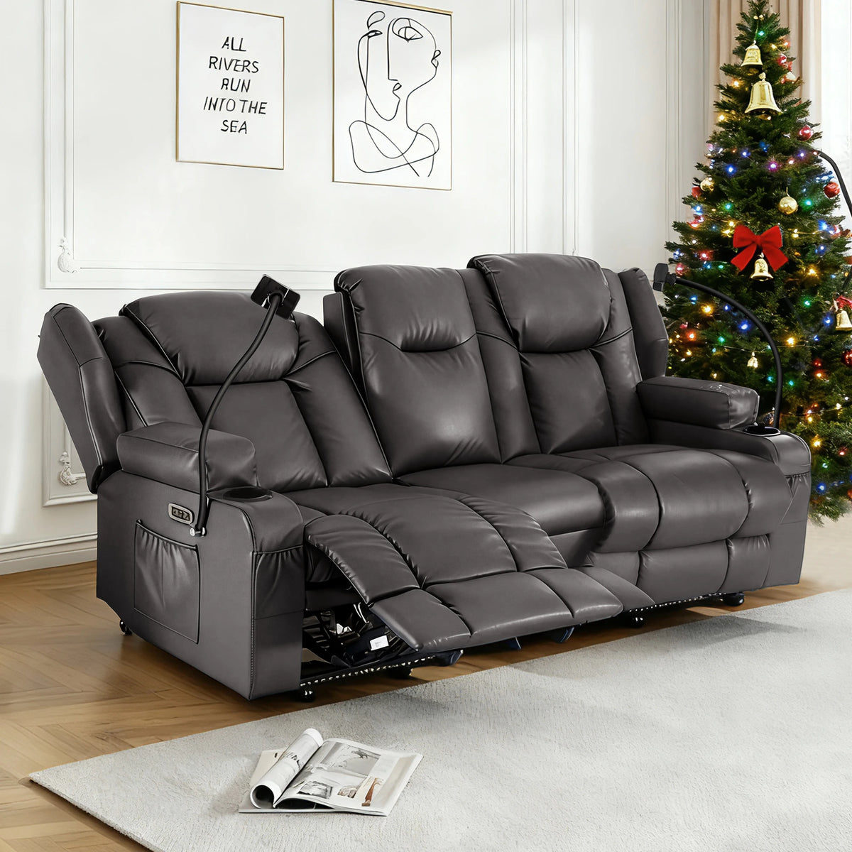 Redlife Loveseat Electric Recliner Sofa for Seniors, Massage & Heat,Dual Motor,350LBS Capacity,Cat-Claw Leather,For Living Room