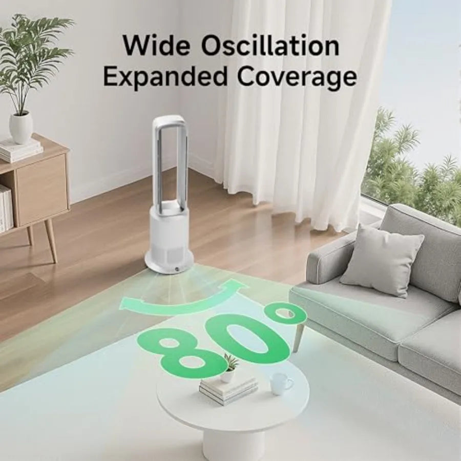 TP09Pro Commercial Bladeless Tower Fan 3-in-1 Air Purifier Space Heater Cooling Fan with Remote Control HEPA H13 Filtration for