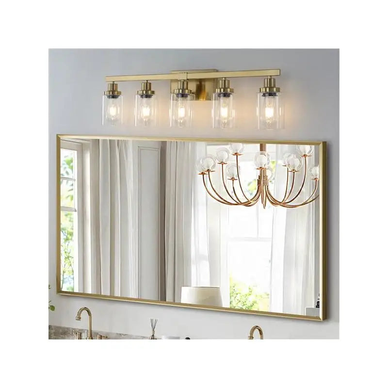 Modern 5-Light Vanity Light Fixture with Clear Glass Shades, Iron Metal Design for Bathroom Mirror and Dressing Table, Bulbs
