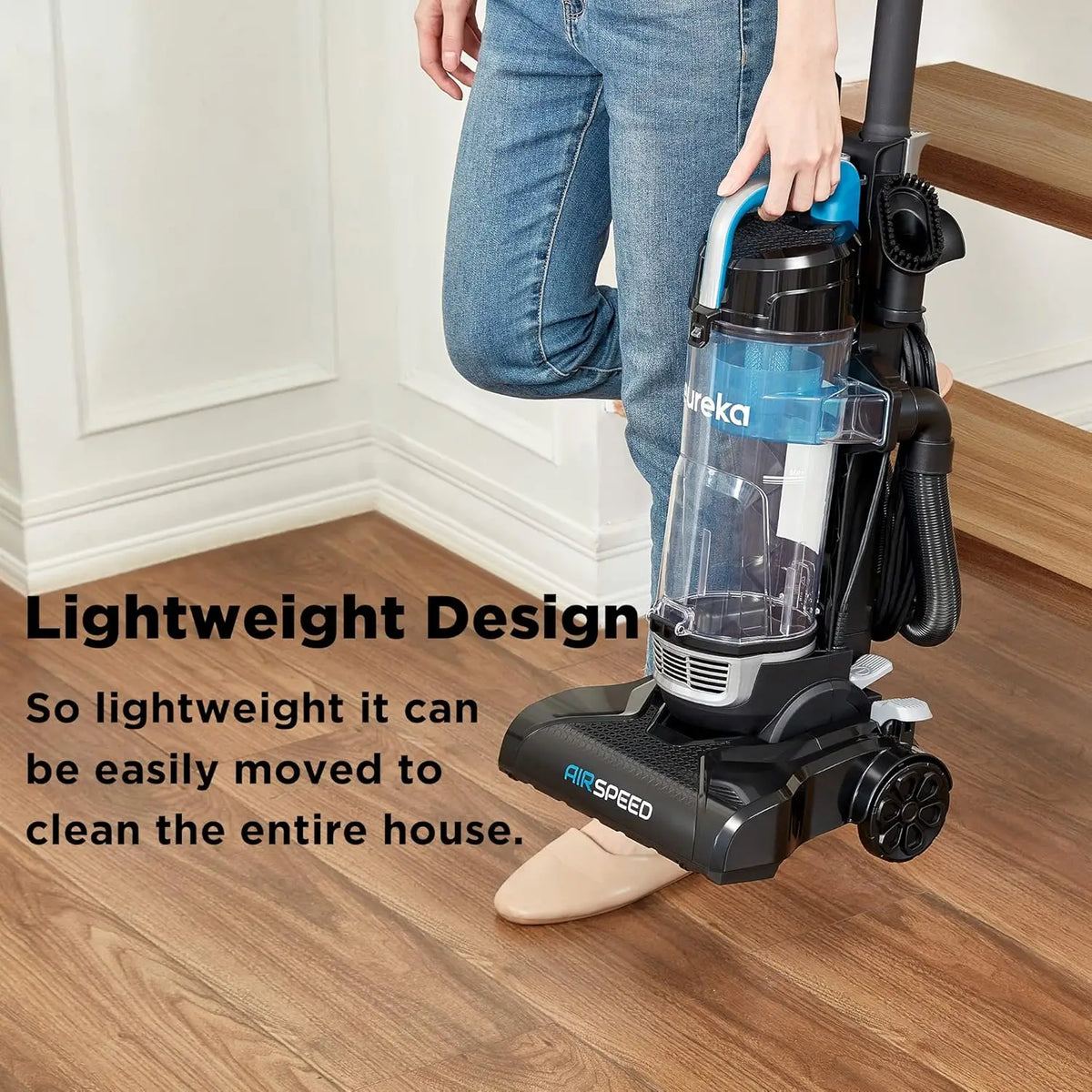 Powerful Bagless Upright Vacuum Cleaner for Carpets and Floors, Lightweight with Replacement Filter, Blue
