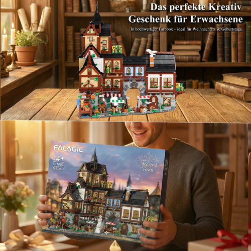 3867PCS Europe Towns Buildings Blocks Set for Adults,Medieval Village Model Collect Display Assembly Toys Gift Home Decortion