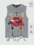 Men's Distressed Sleeveless Tee with Gothic Graphic Print, Soft Cotton, Summer Casual Wear