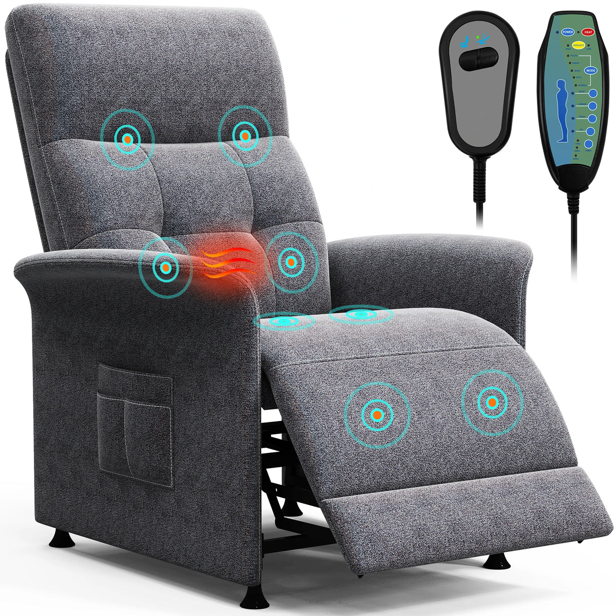 Power Recliner Chair with Heated and Massage, Adjustable Soft Fabric Reclining Chair for Adults, Theater Seating Single Sofa