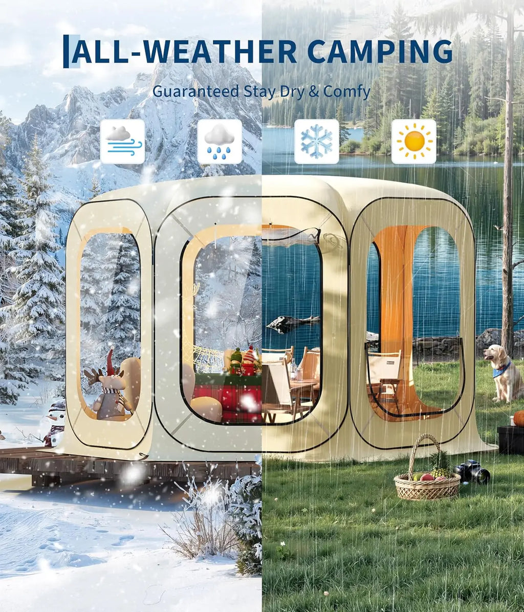 Outdoor All Weather Pop Up Tent Rainproof Camping Sun Shelter Coldproof & Windproof Instant Tent Shelter for Camping Patio Sport