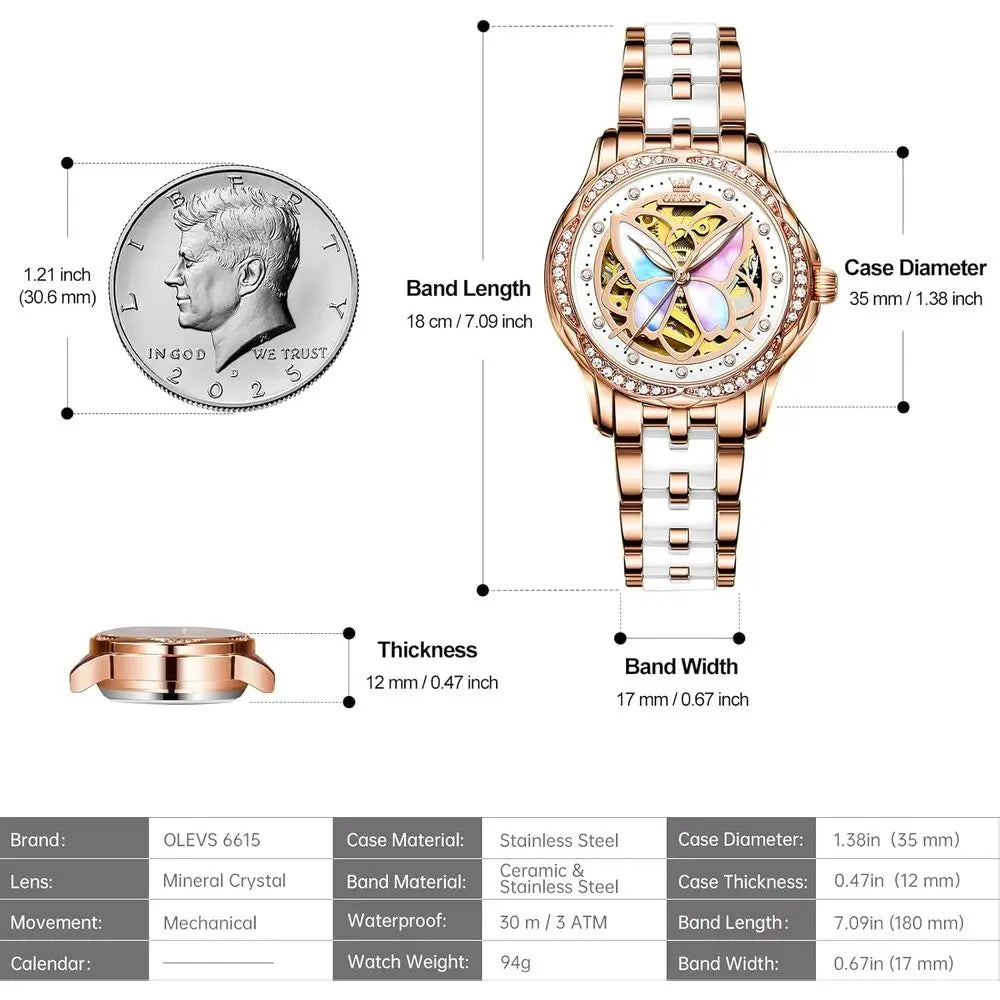 OLEVS Womens Automatic Watch, Premium Large ace Diamond Accented Sel Winding Watches or Women, ashion Waterproo Ladies DrWatch,