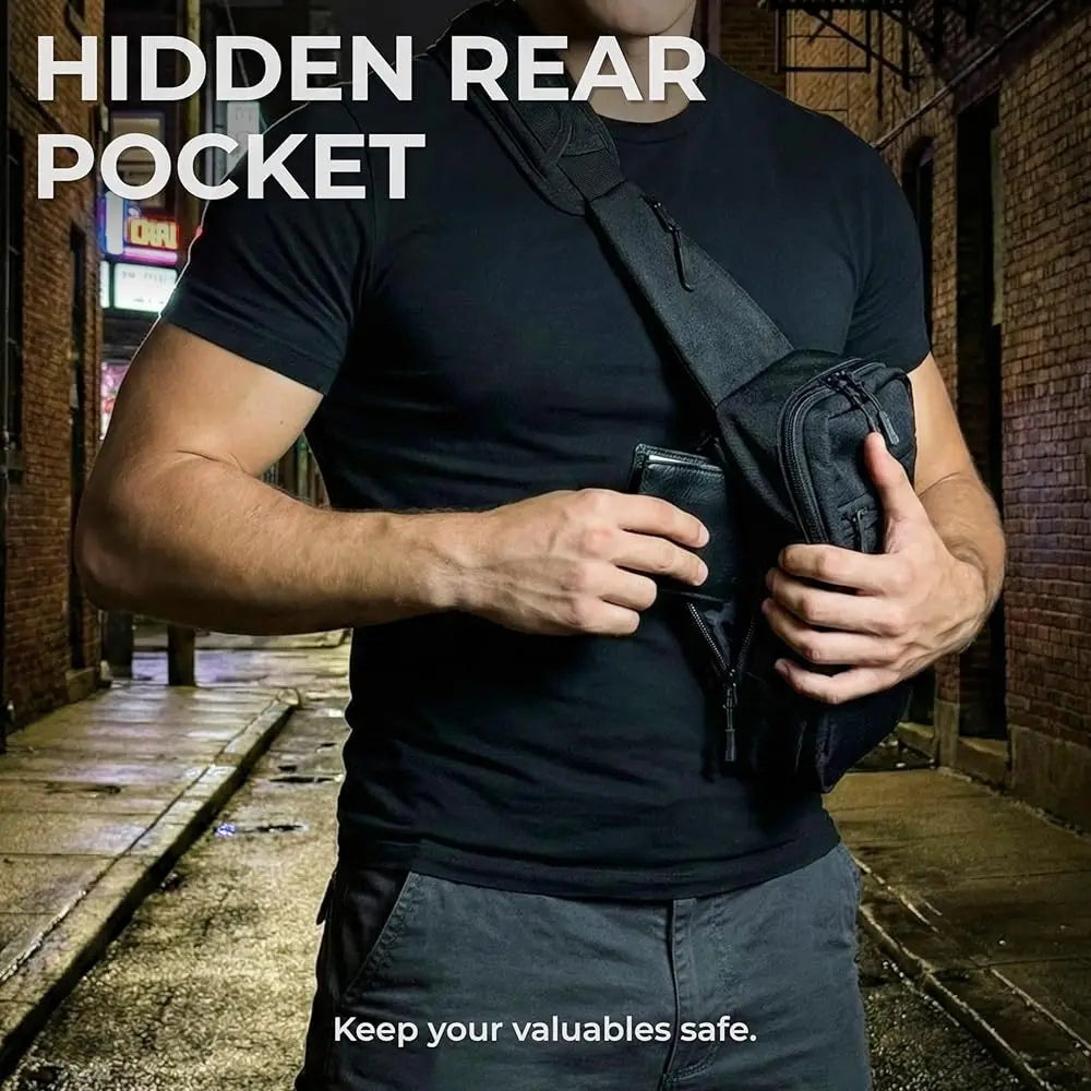 Premium Carry Sling Bag for Men with Quick Access Pull Tab and 4 Accessory Slots — CCW Sling Bag for Men with Waterproof Heav