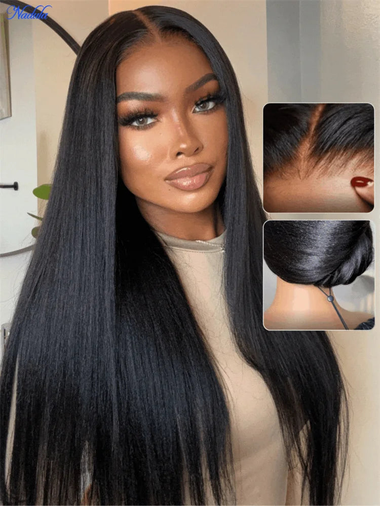 Nadula No Slip Yaki Straight Glueless Wig 100% Human Hair 7x5 Bye Bye Knots Put On and Go Glueless Human Hair Wig Ready to Wear