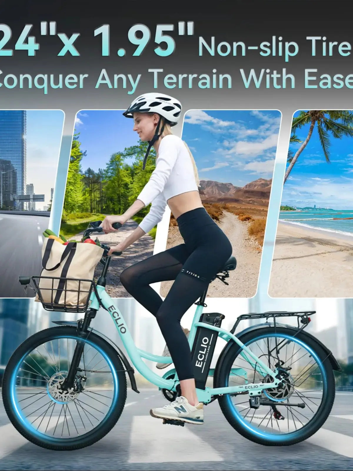24'' Electric Bike for Adults, Peak 1000W Motor 28MPH, 624WH Battery 75Miles, Step Through City Cruiser Ebike, Commuter E Bike