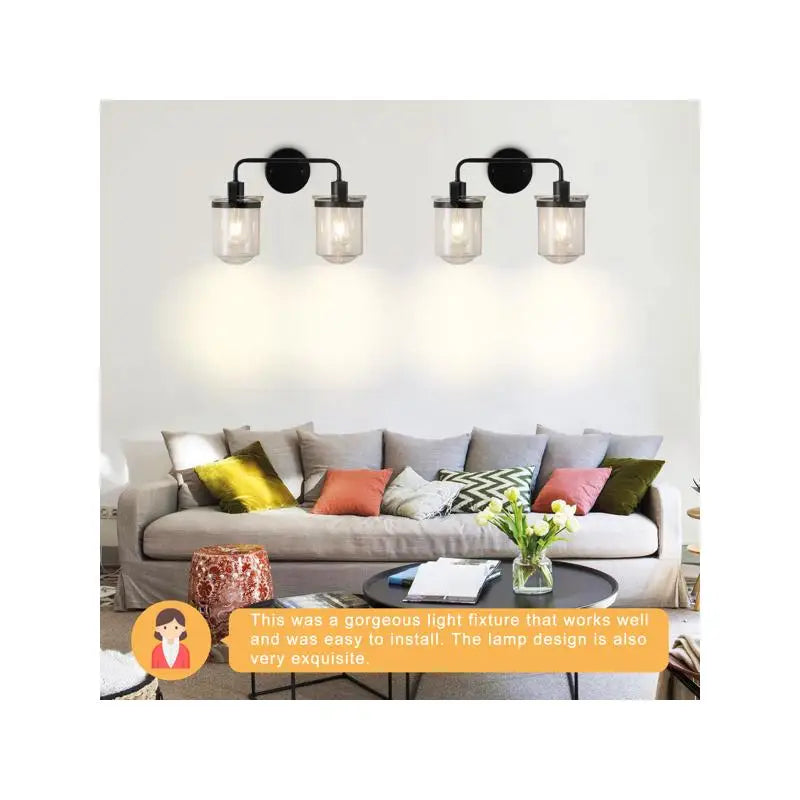 Set of 2 Wall Sconces with Clear Glass Shade, Modern Industrial Indoor Lighting Fixture E26 Socket, No Bulb Included