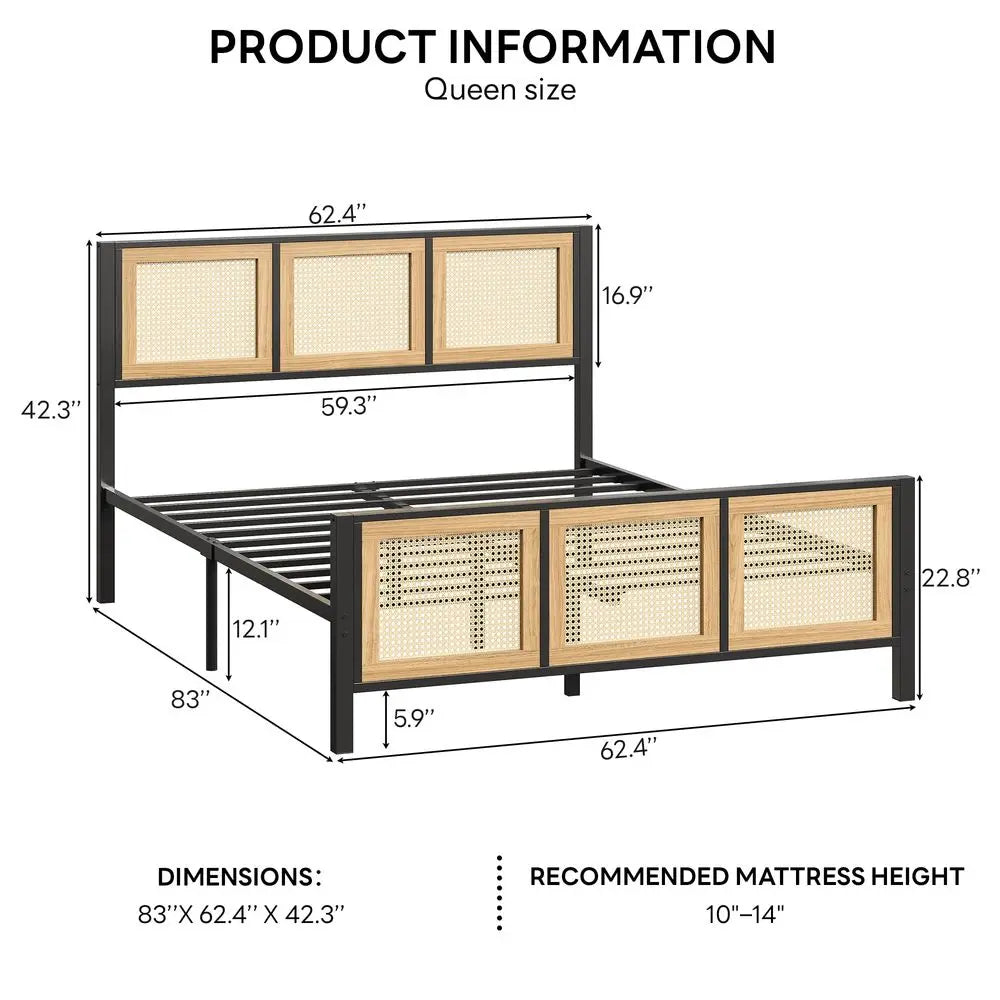 Queen Bed Frame with Headboard, Wood Camas Queen with Strong Metal Slats Support, No Box Spring Needed for Bedroom and Guest Roo