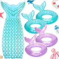 5 Pack Pool Floats Include 4 Pcs Mermaid Inflatable Pool Float Tube 1 Pcs Floatie Raft Mermaid Tail Swim Ring for Beach Water