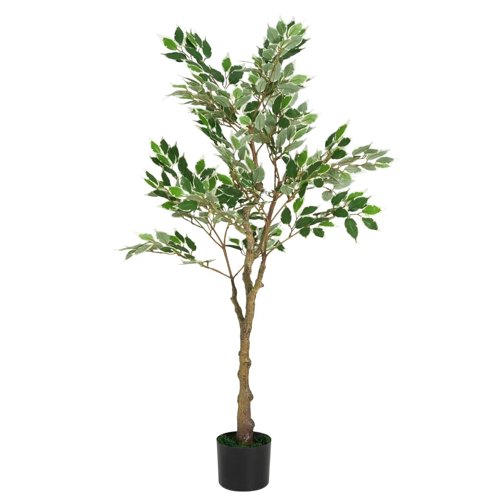 51" Artificial Ficus Tree with Black Plastic Pot, Fake Ficus Plant for Indoor Outdoor Home Office Porch Decor