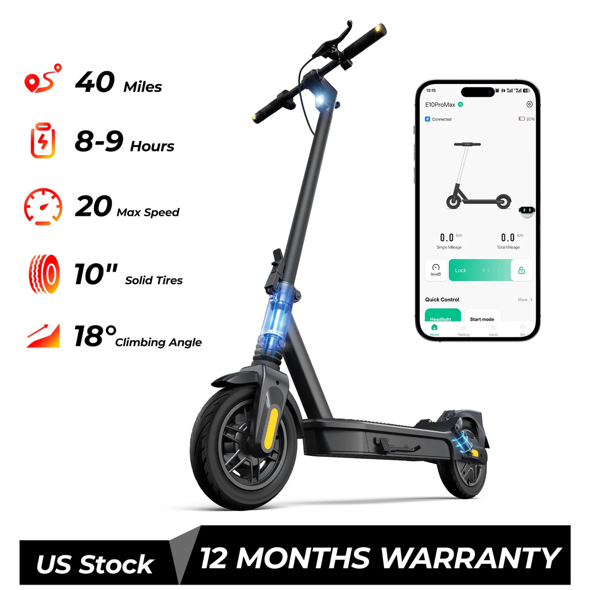 500W Electric Scooter 8.5 Inch 20 Mile Max Range Foldable E-scooter with Double Suspension APP Control Adult Electric Scooter
