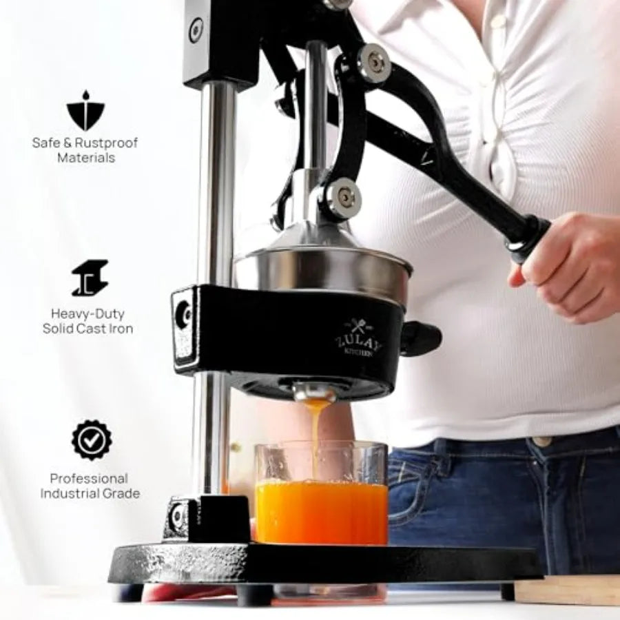 Cast Iron Juicer - Heavy-Duty Manual Citrus Juicer with Stainless Steel Components - Black Lemon Squeezer for Easy Cleaning and