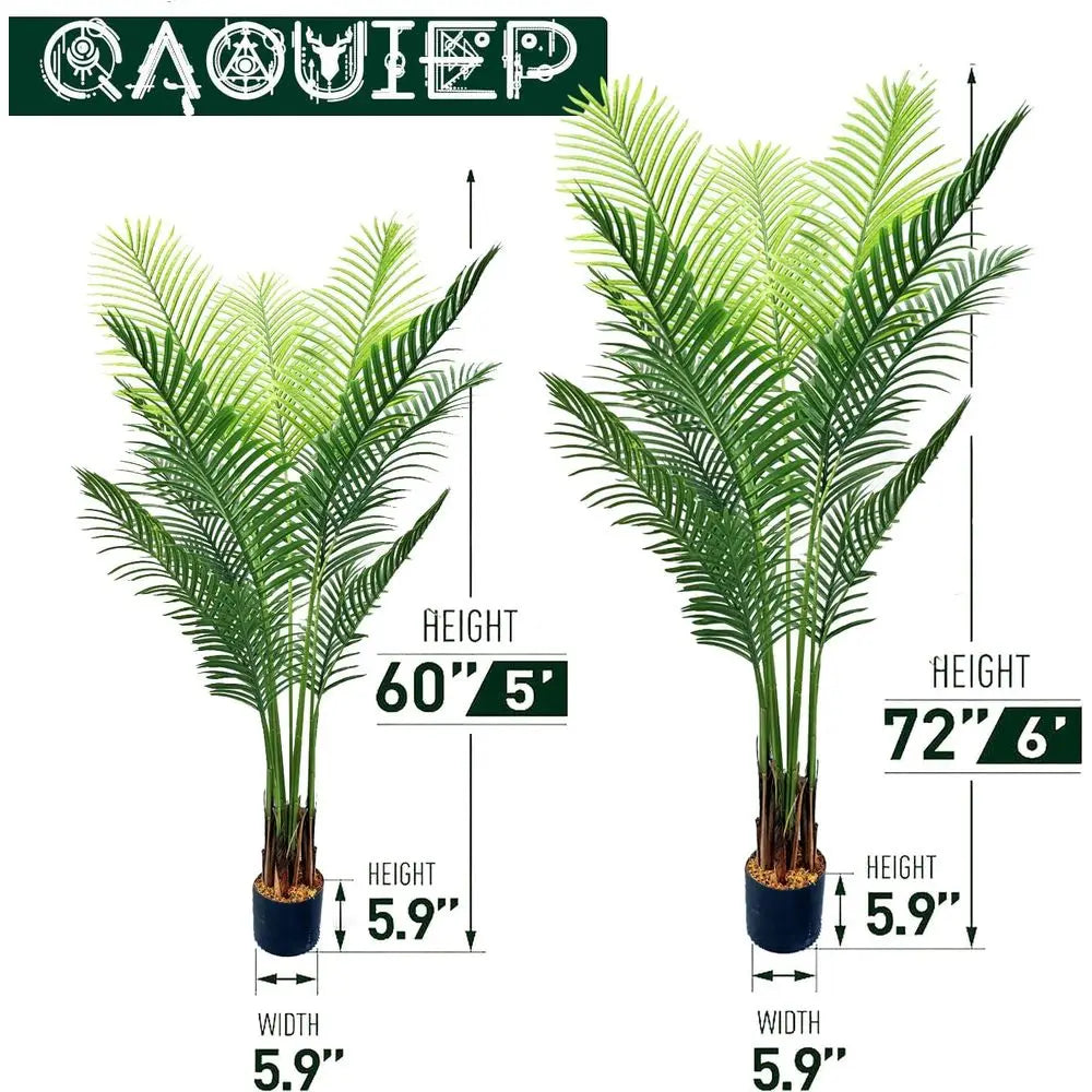 Pair of 6ft Tall Artificial Areca Palm Trees with 19 Real Touch Trunk, Natural Moss, and Pot for Indoor/Outdoor Use