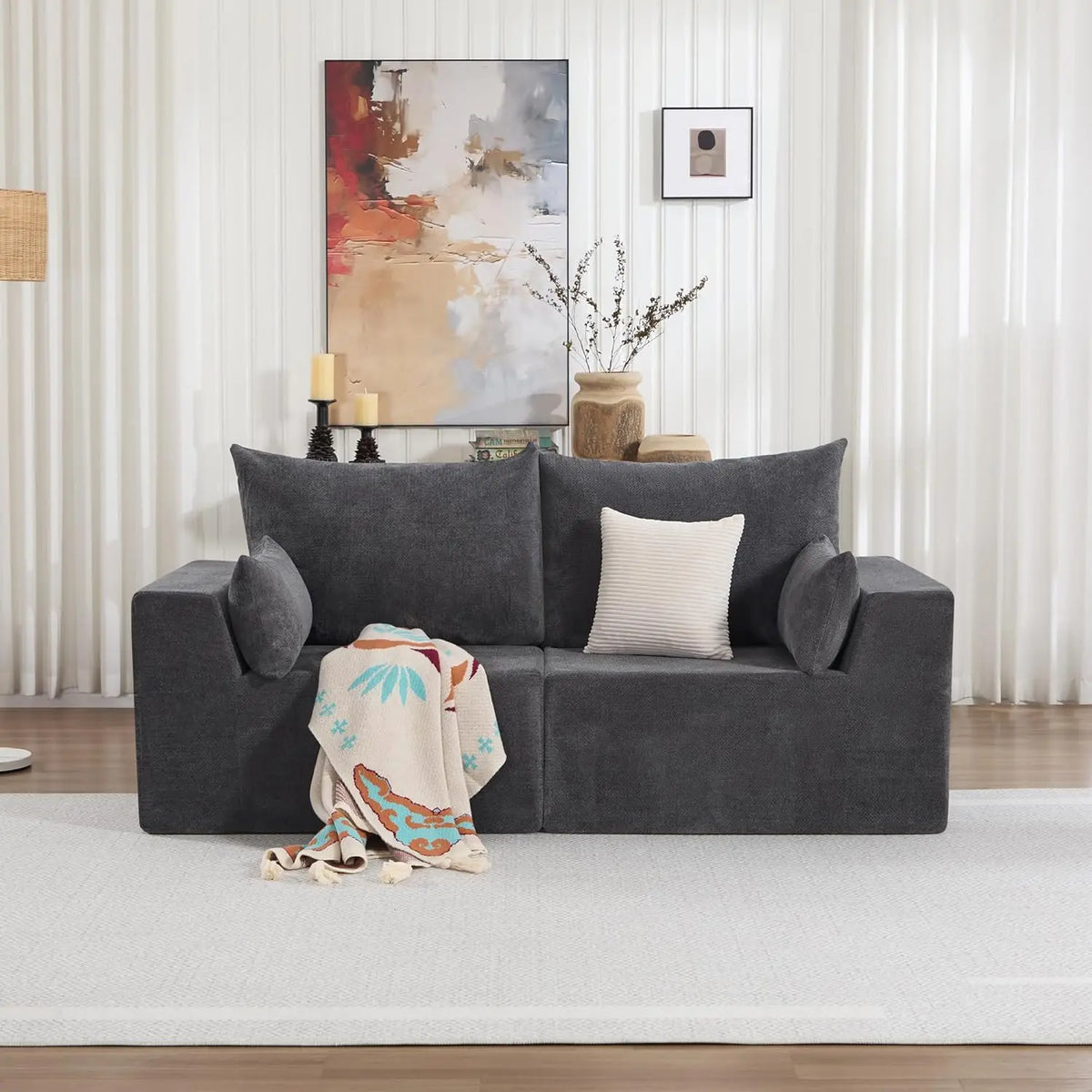 Modular Sectional Cloud Sofa Comfy Boneless Angled Armrest Wide Deep Seat Living Room Grey High Density Oversized, Customized