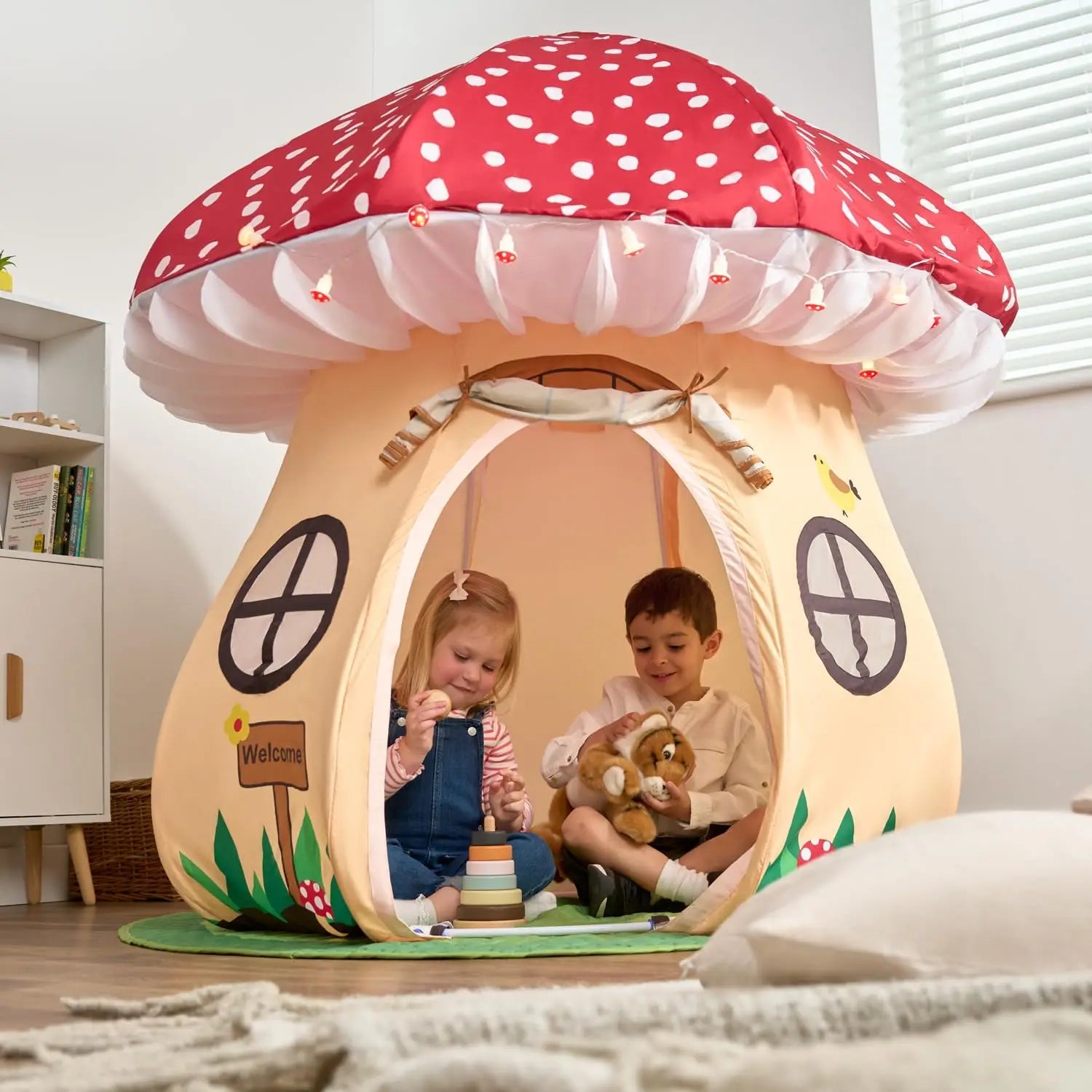 Enchanted Mushroom Play Tent for Kids 3+ - Indoor Adventure House with Lights and Mat