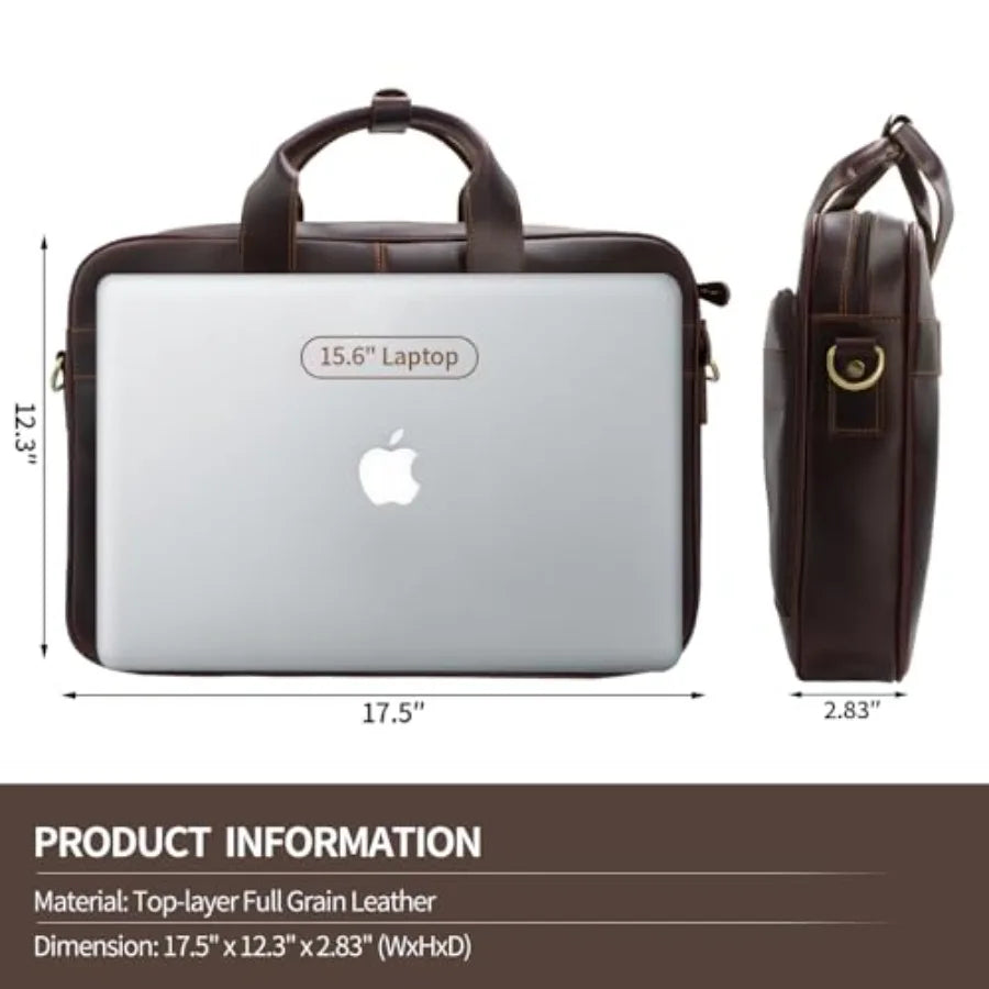 Full Grain Leather Briefcase for Men Business Messenger Bag Laptop Case Fits 15.6 Inch Laptop Brown Premium Quality with Multip