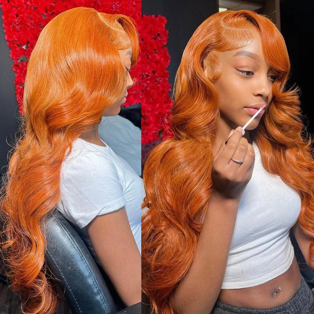 30 Inch Ginger Orange Body Wave Human Hair Wig HD 13x4 Lace Frontal Glueless Brazilian Style for Black Women