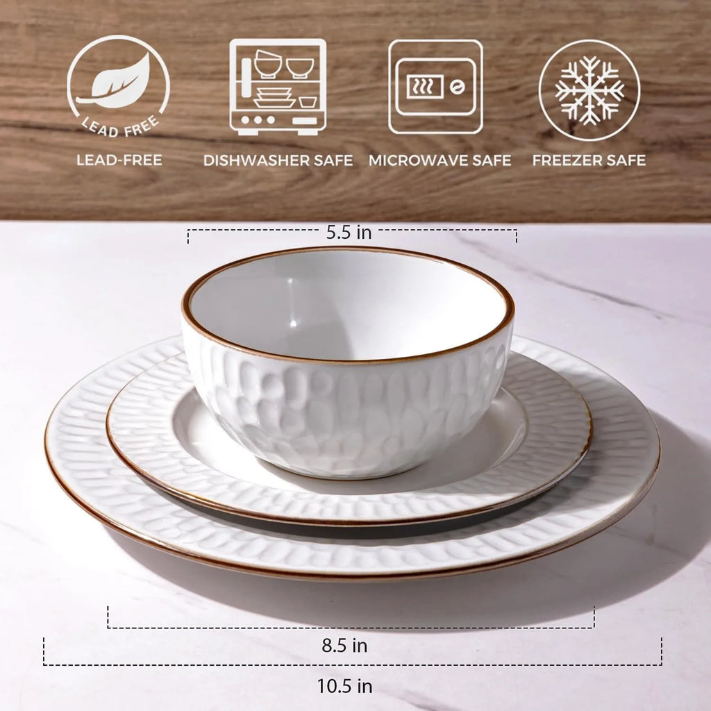 Ceramic Tableware Set12 Piece Elegant Embossed Ceramic Dinnerware Set with Plates and Bowls for Modern Tabletop Styling