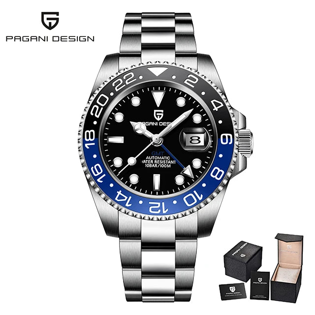 PAGANI DESIGN Gift Men's Watch GMT 40mm Mechanical Watch Top Brand Stainless Steel Waterproof Business Automatic Watches for Men