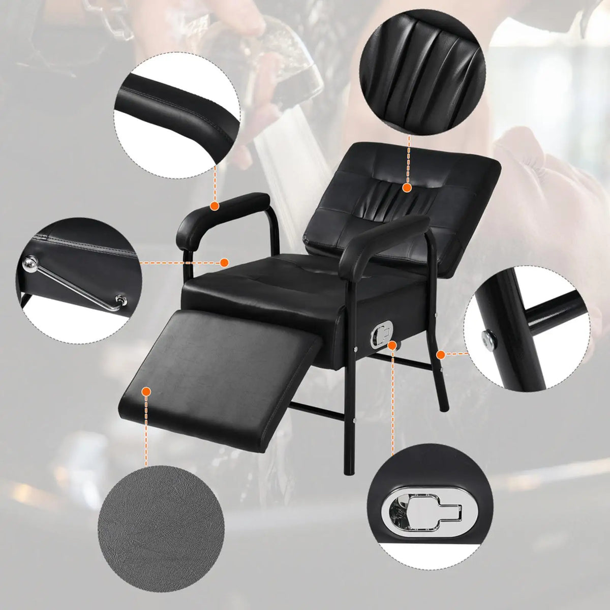Adjustable Reclining Shampoo Chair with Footrest Black PU Leather Salon Equipment for Hair Salon Use