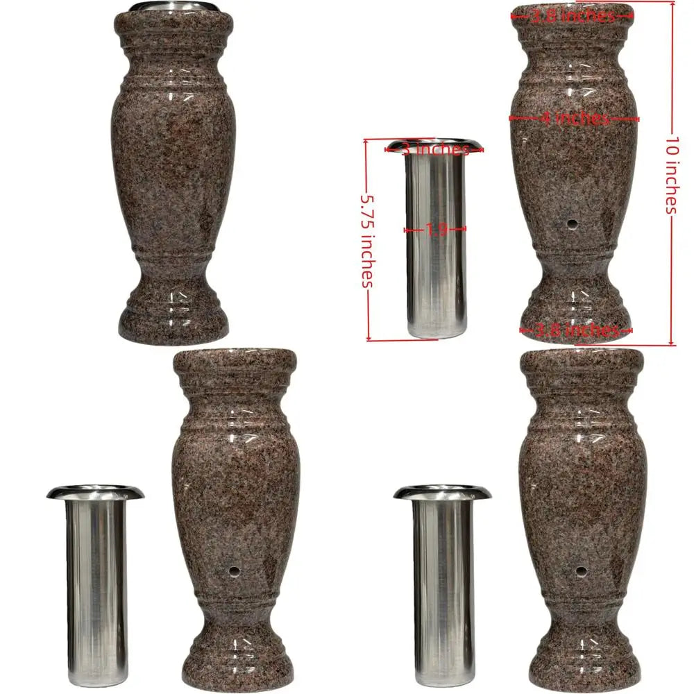 Real Pink Granite Vase with Stainless Steel Lining, Suitable for Home Decor, Memorial Sites, and Outdoor Garden Displays