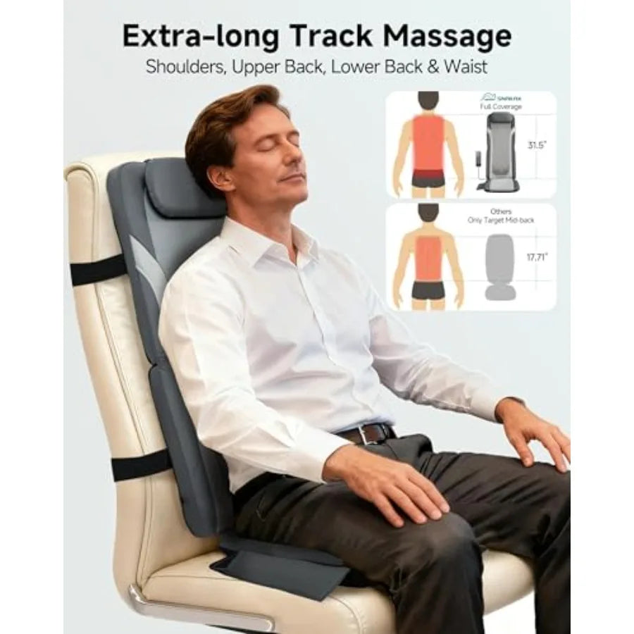 Back Massager for Full Back Pain Relief Deep Tissue Long Track Dual 3D Shiatsu Rollers 3 Height Settings Foldable Massage Chair