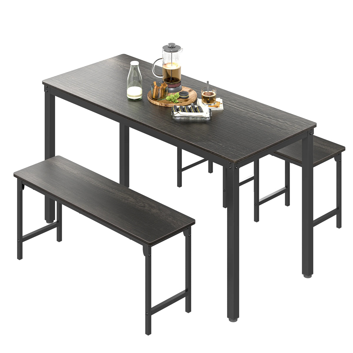 4-Piece Dining Table Set for 4, 55" Kitchen Table with Bench & 2 Stools, 4-Person Space-Saving Dinette for Kitchen, Dining Room