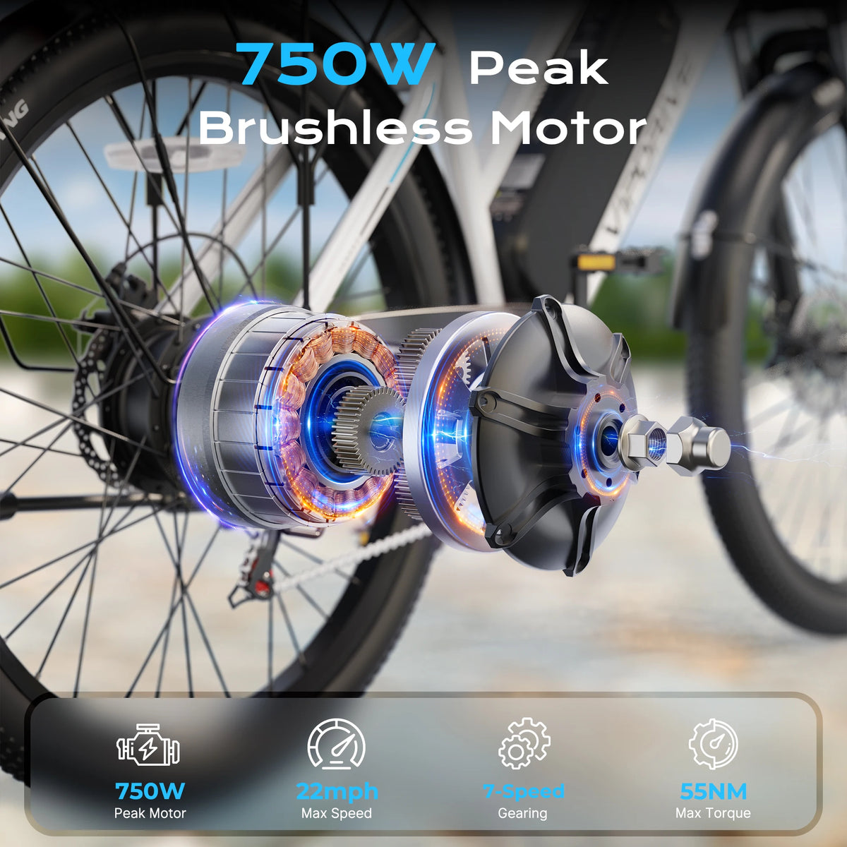 VIPDRIVE Urbanite 1.2 Adult Electric Bike, 750W Peak Power, 48V 7.8Ah Battery, 26-inch Tire, UL 2849 Certified, 1 Year Warranty