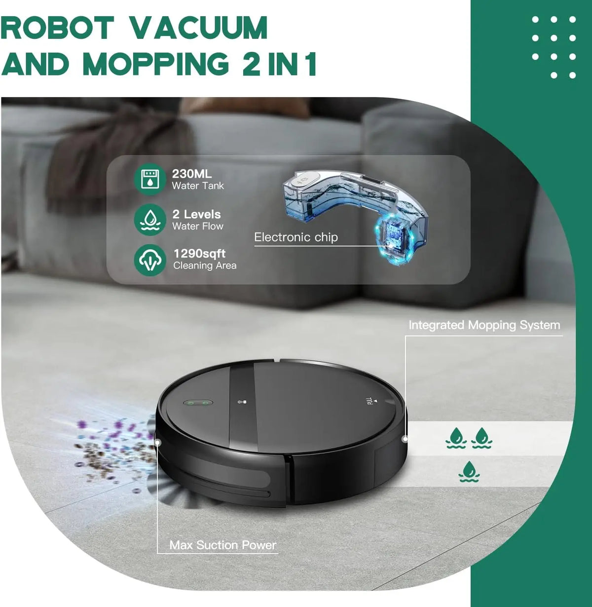 Robot Vacuum for Pet Hair, 2-in-1 Vacuum & Mop with Smart Avoidance, App Control, Ultra-Slim and Quiet