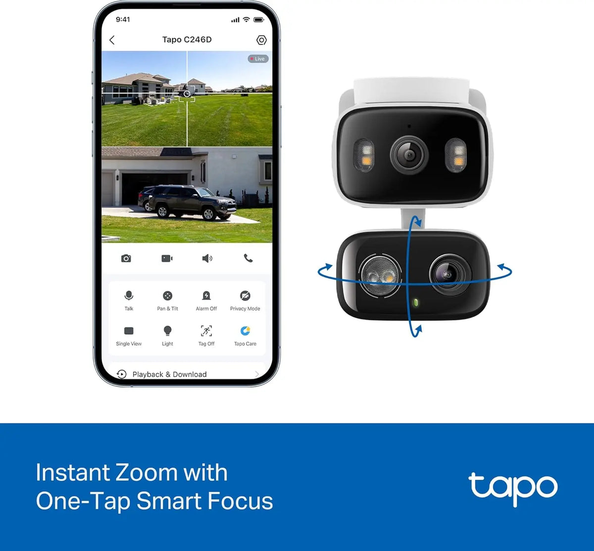 2K Dual Lens Security Camera with 360° View, AI Detection & Alexa/Google Assistant - Indoor/Outdoor Use
