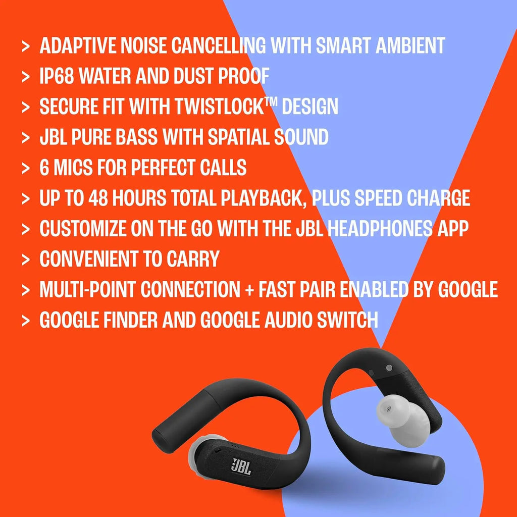 True Wireless Noise Cancelling Sport Earbuds, 48Hrs Playback, IP68 Waterproof, Secure Fit with TwistLock Design, Black/Grey