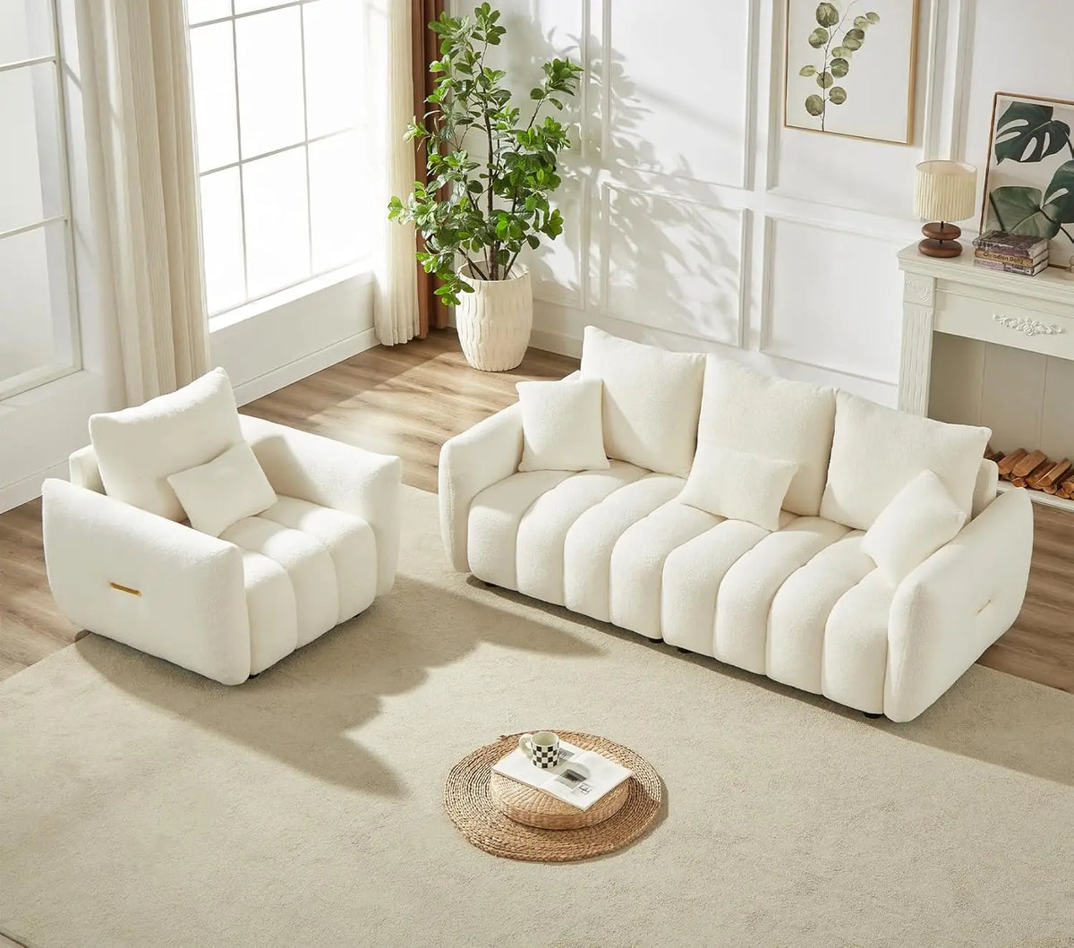Set of 3 Teddy Sofa for Living Room, Modern 2 Units Deep Seat Sofa Chairs and an Oversized 3-Seater Cloud Boucle, Customized