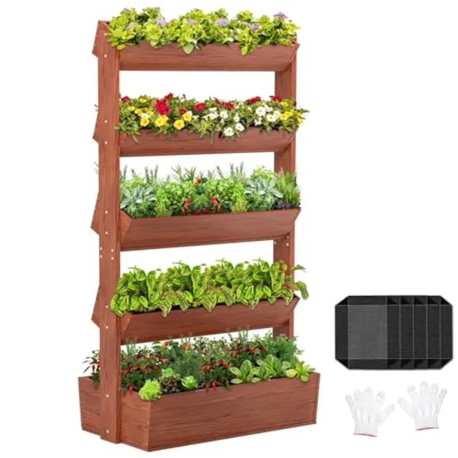 Wooden Vertical Raised Garden Bed 5 Tier Garden Planters Freestanding Plant Stand Flower Rack Wooden Planter Box for Plants Her