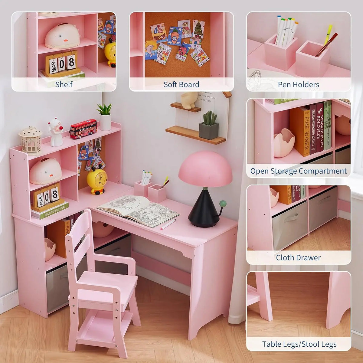 Kids Corner Desk L Shape Childrens Table Chair Set Study Furniture