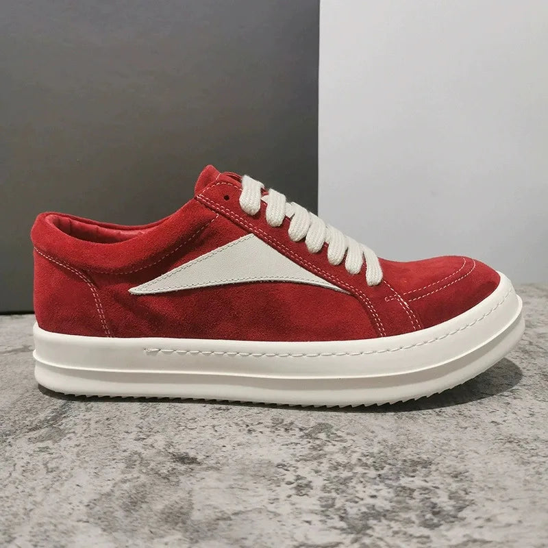 2026 Unisex Thick Sole Leather Sneakers Black White Lace-Up Dark Street Style High Fashion Casual Skate Shoes Premium Quality